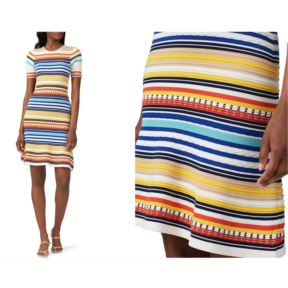 Shoshanna Adena Striped Knit Fit & Flare Dress Small